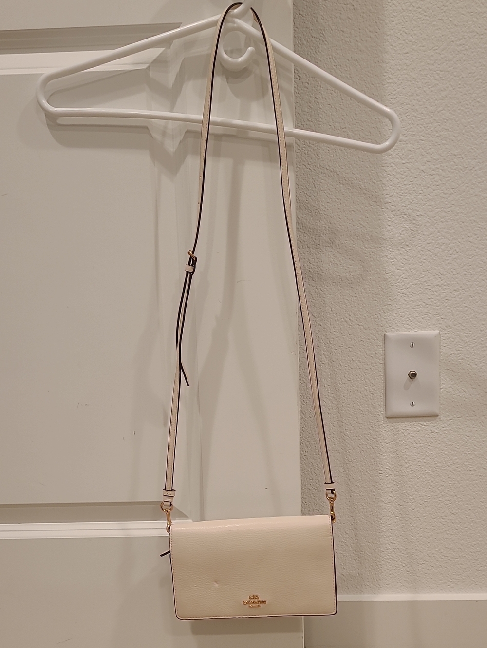 Coach Cream Pebbled Leather Crossbody with Gold-Tone Hardware